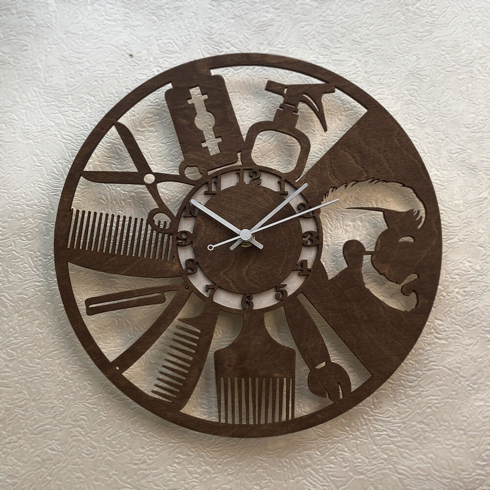 Barbershop Wooden Wall Clock: Modern Rustic Decor