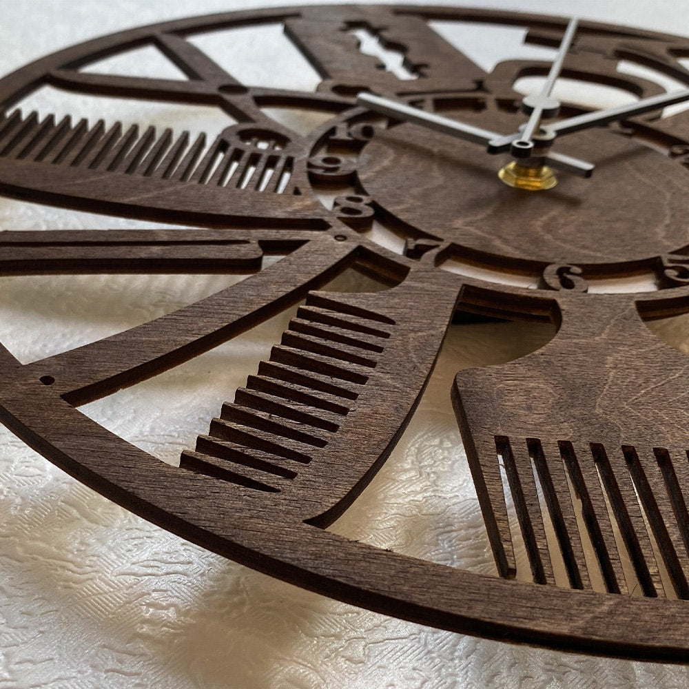 Barbershop Wooden Wall Clock: Modern Rustic Decor