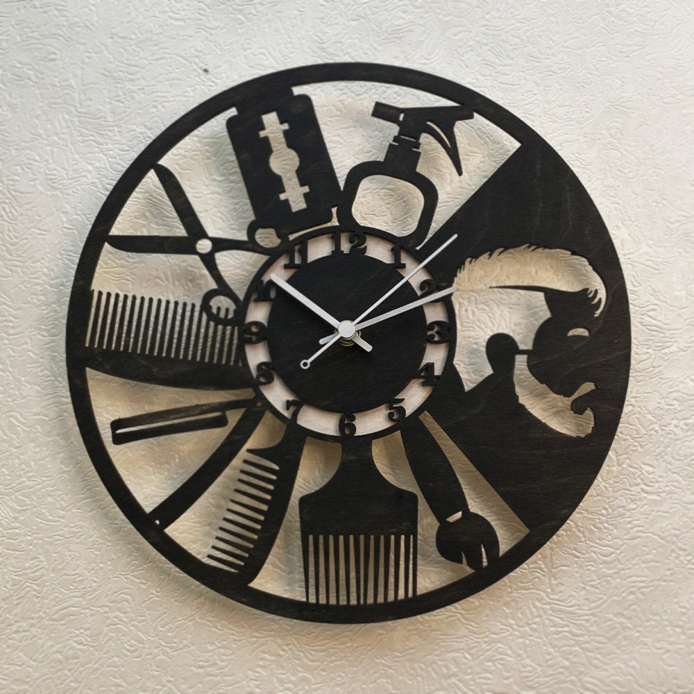 Barbershop Wooden Wall Clock: Modern Rustic Decor
