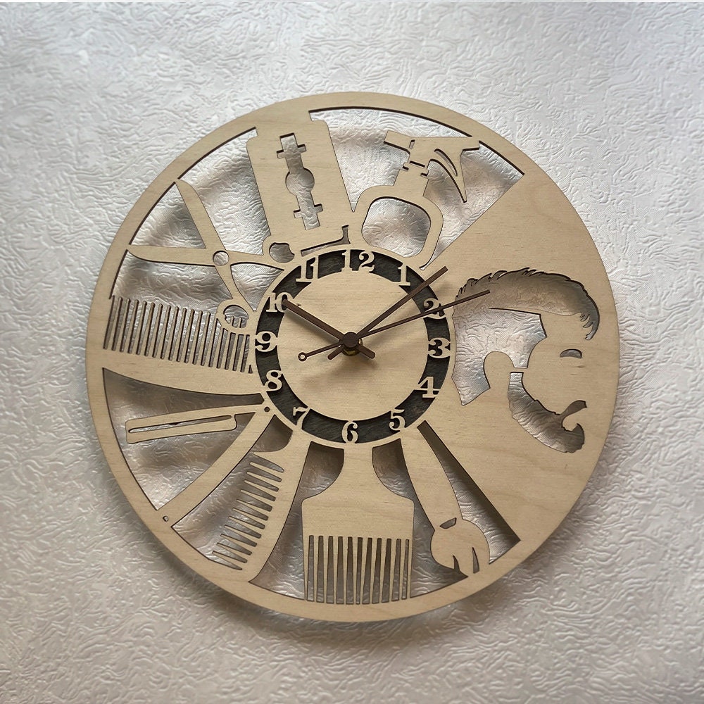 Barbershop Wooden Wall Clock: Modern Rustic Decor