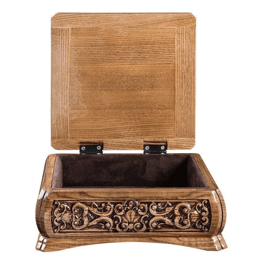 Handmade Carved Ash Wood Casket: Decorative Jewelry Box