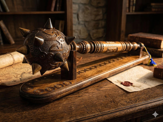 Handmade Ukrainian Wooden Mace with Stand, National Symbol Decor