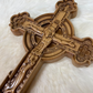 Wooden cross. Orthodox cross. Wooden wall Orthodox cross. Wood Crucifix. Christian Religious decor.