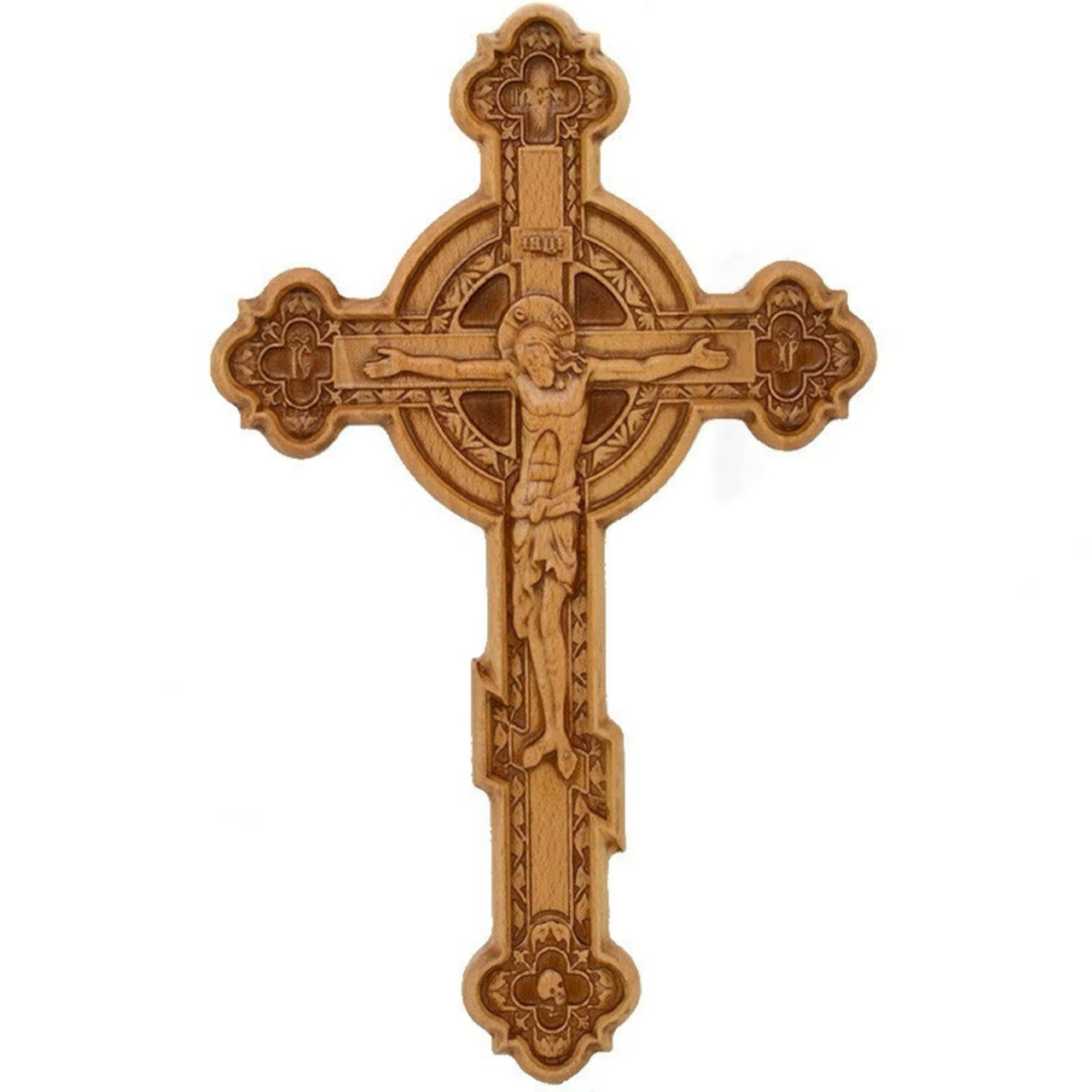 Wooden cross. Orthodox cross. Wooden wall Orthodox cross. Wood Crucifix. Christian Religious decor.
